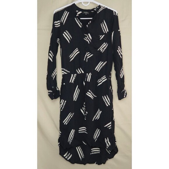Lucky Brand Shirt Dress Drawstring Waist Long Sleeve Black White Women's Small - Picture 1 of 13